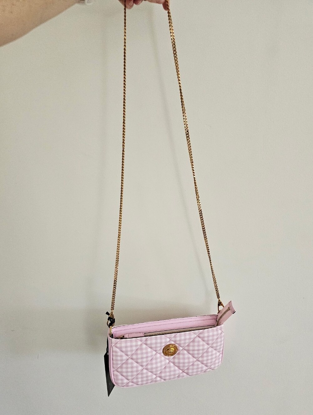 NWT Versace Pink Quilted Gingham Shoulder or Crossbody Bag with Gold Chain - Picture 5 of 16